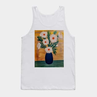 Abstract carnations in a blue vase on a stretch canvas board Tank Top